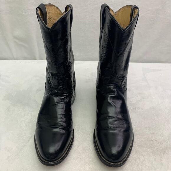 Justin Boots 3133 Mens Sz 9 Black Leather Western Roper Boots Round Toe Cowboy main image 7
